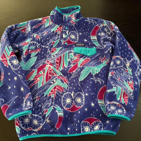Womens Patagonia Snap-T Owl Harvest Moon Owl Pullover Synchillia Small - Picture 1 of 7